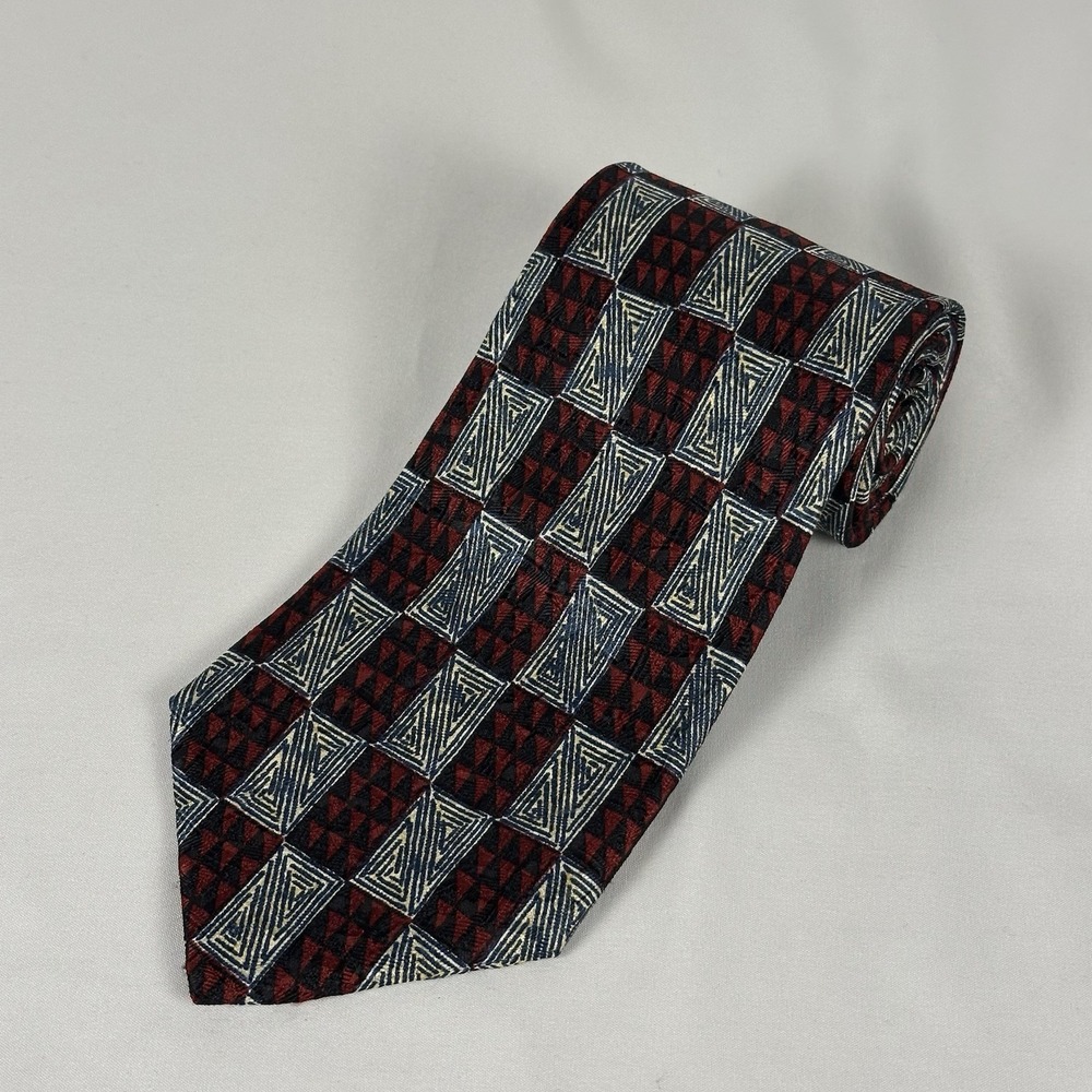 Ermenegildo Zegna Silk Tie Vintage Red Black White Geometric Made In Italy